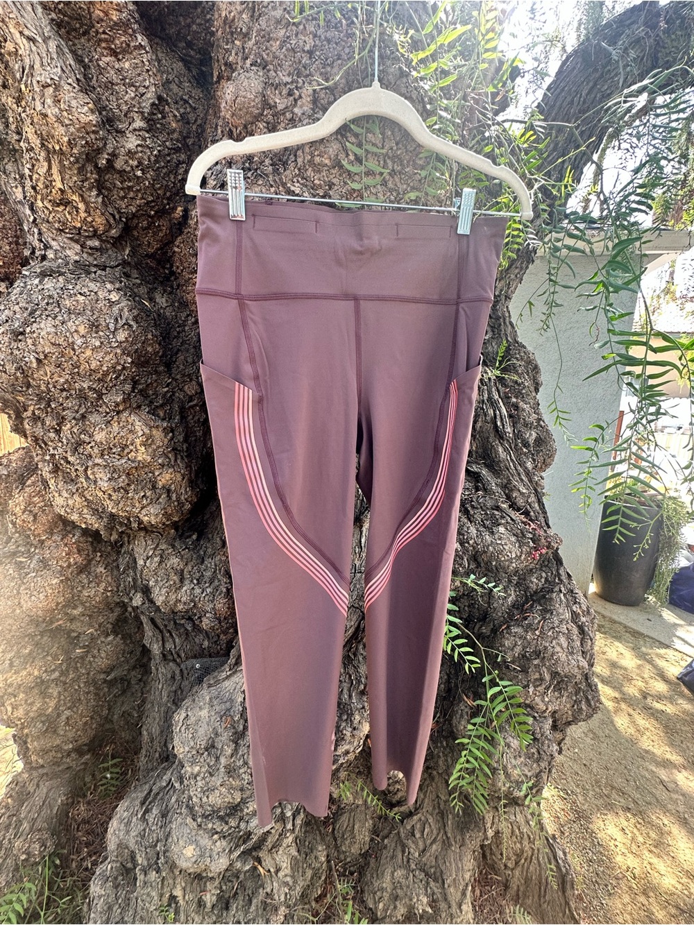 lululemon athletica Mauve Leggings with Pink Stripe Accents